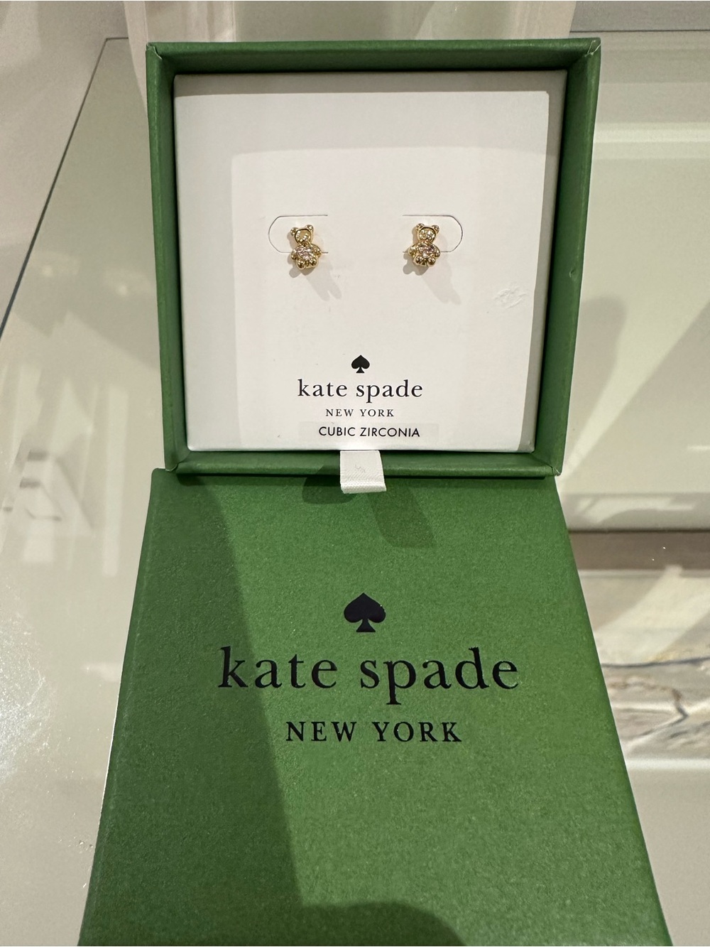 Kate Spade New York Gold Tone Cubic Zirconia Stud Teddy Bear Earrings NWT